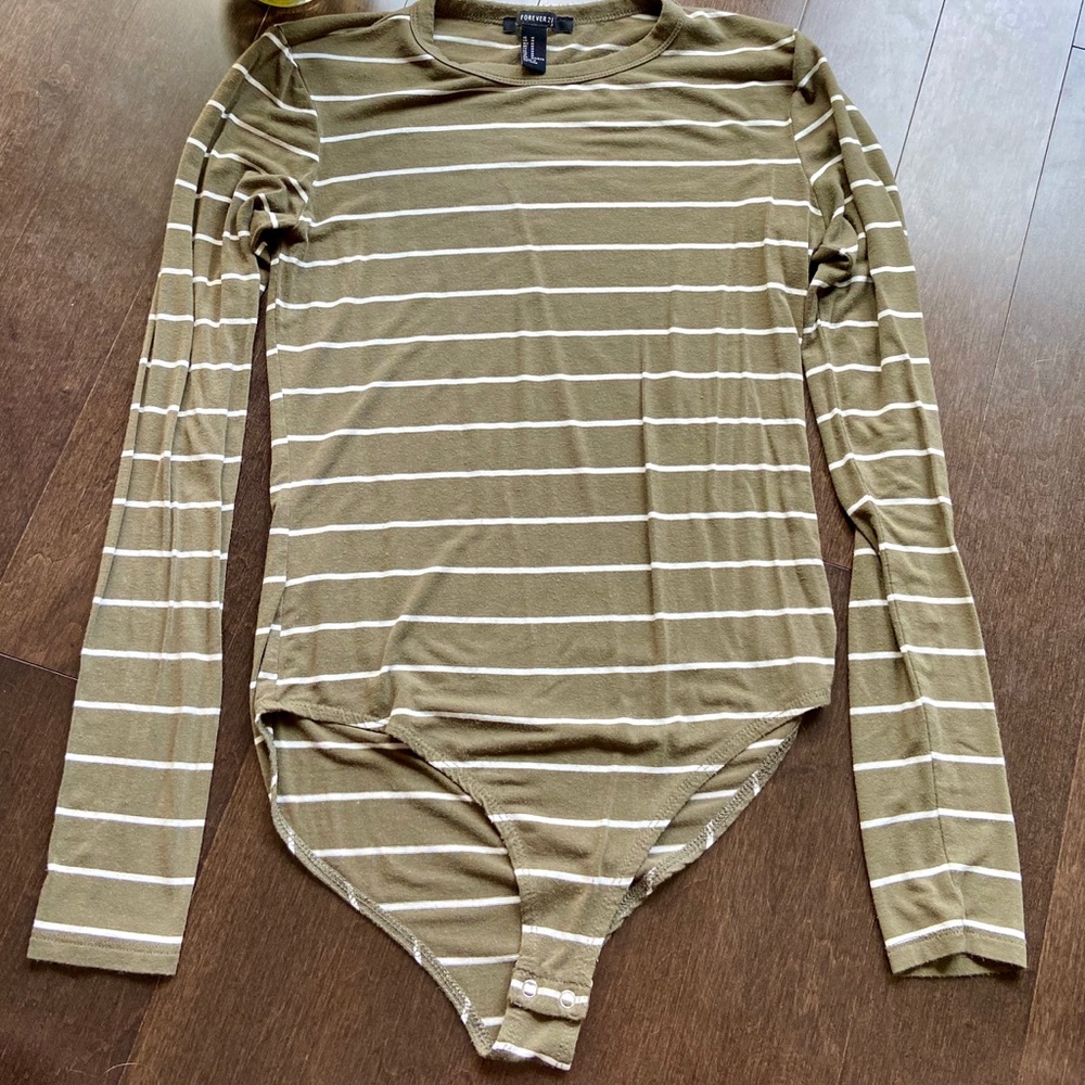 Olive Green Long-sleeved Bodysuit
